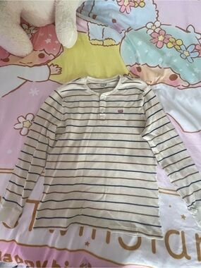 Levi's Cream Long-Sleeve Henley with Navy and Brown Stripes